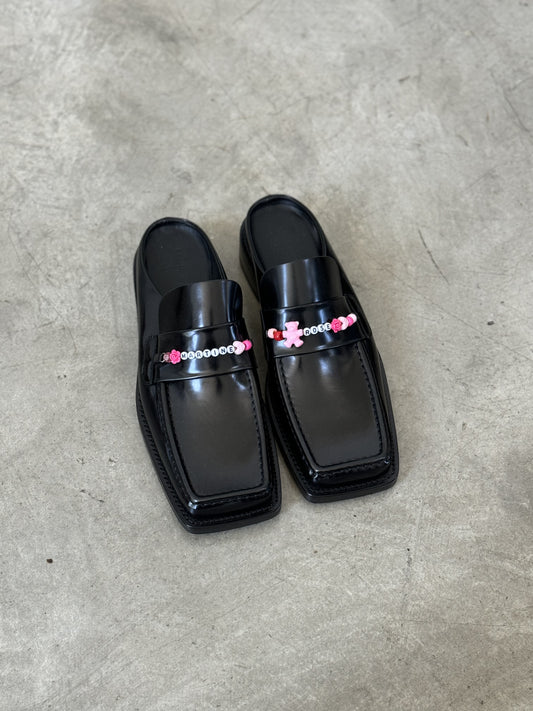 Martine Rose Black Beaded Square Toe Loafers