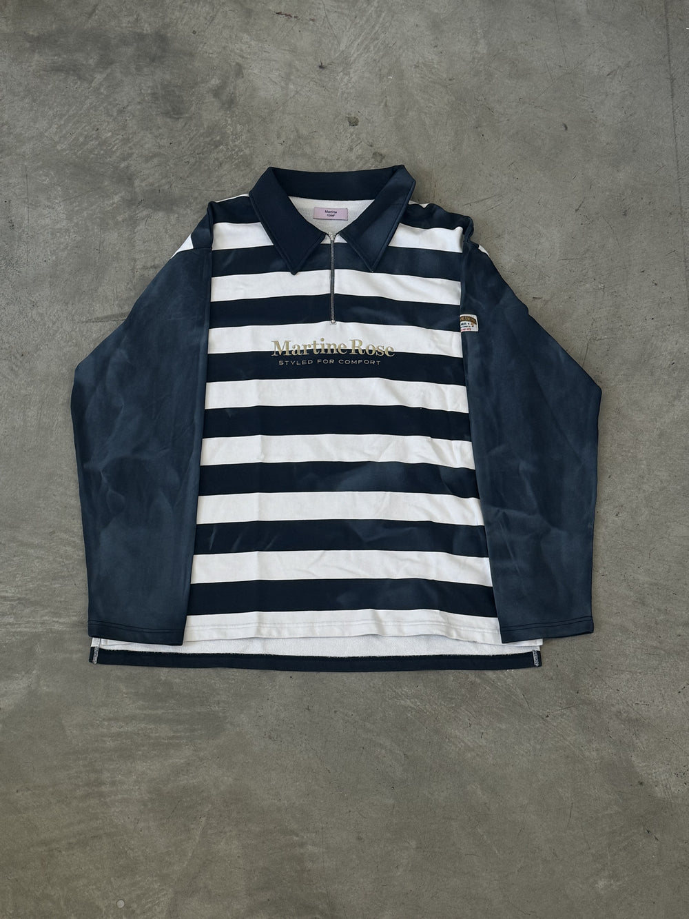 Martine Rose ZIP UP POLO in NAVY STRIPE