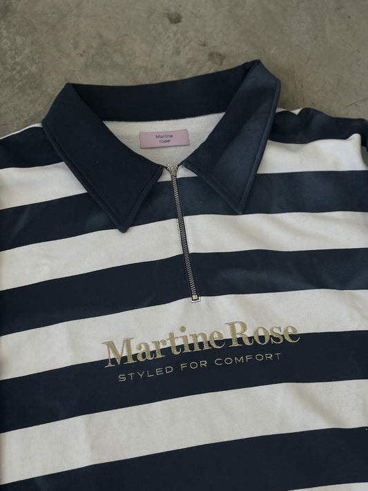 Martine Rose ZIP UP POLO in NAVY STRIPE